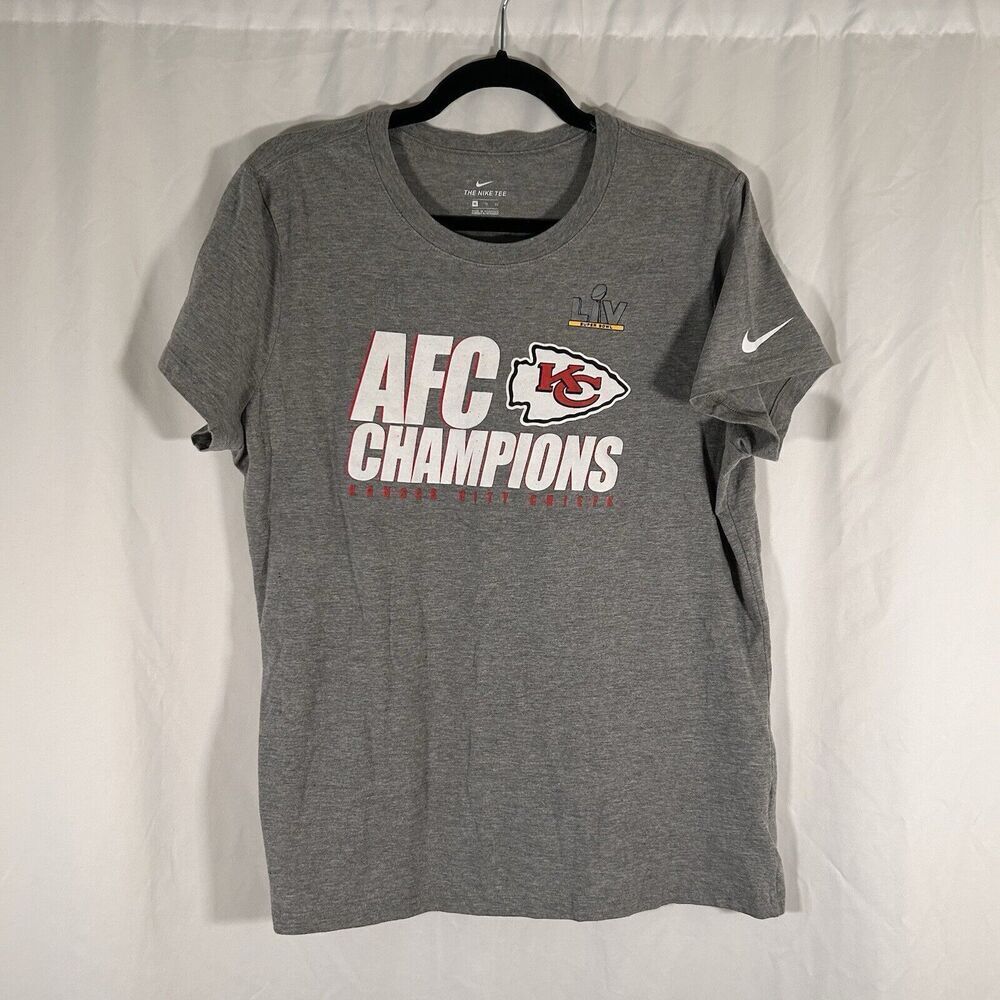 KC Chiefs AFC Champions LIV Nike Shirt Men's XL Grey Short Sleeve Crew Neck